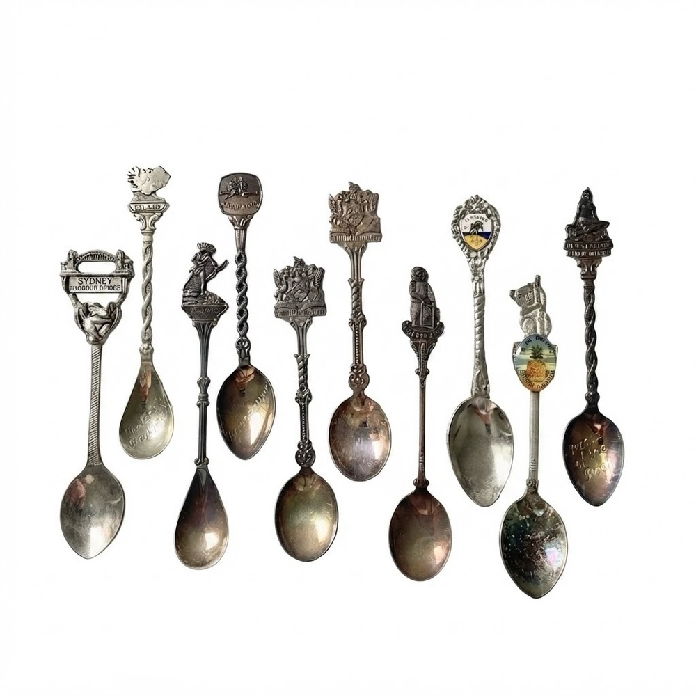 Vintage Island Souvenir Spoon Collection Travel Mixed Set 10 NO STERLING SILVER